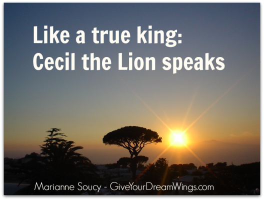 Cecil the Lion speaks - Marianne Soucy Give Your Dream Wings - shadow